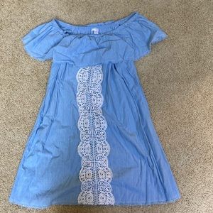 Strapless off the shoulder chambray dress